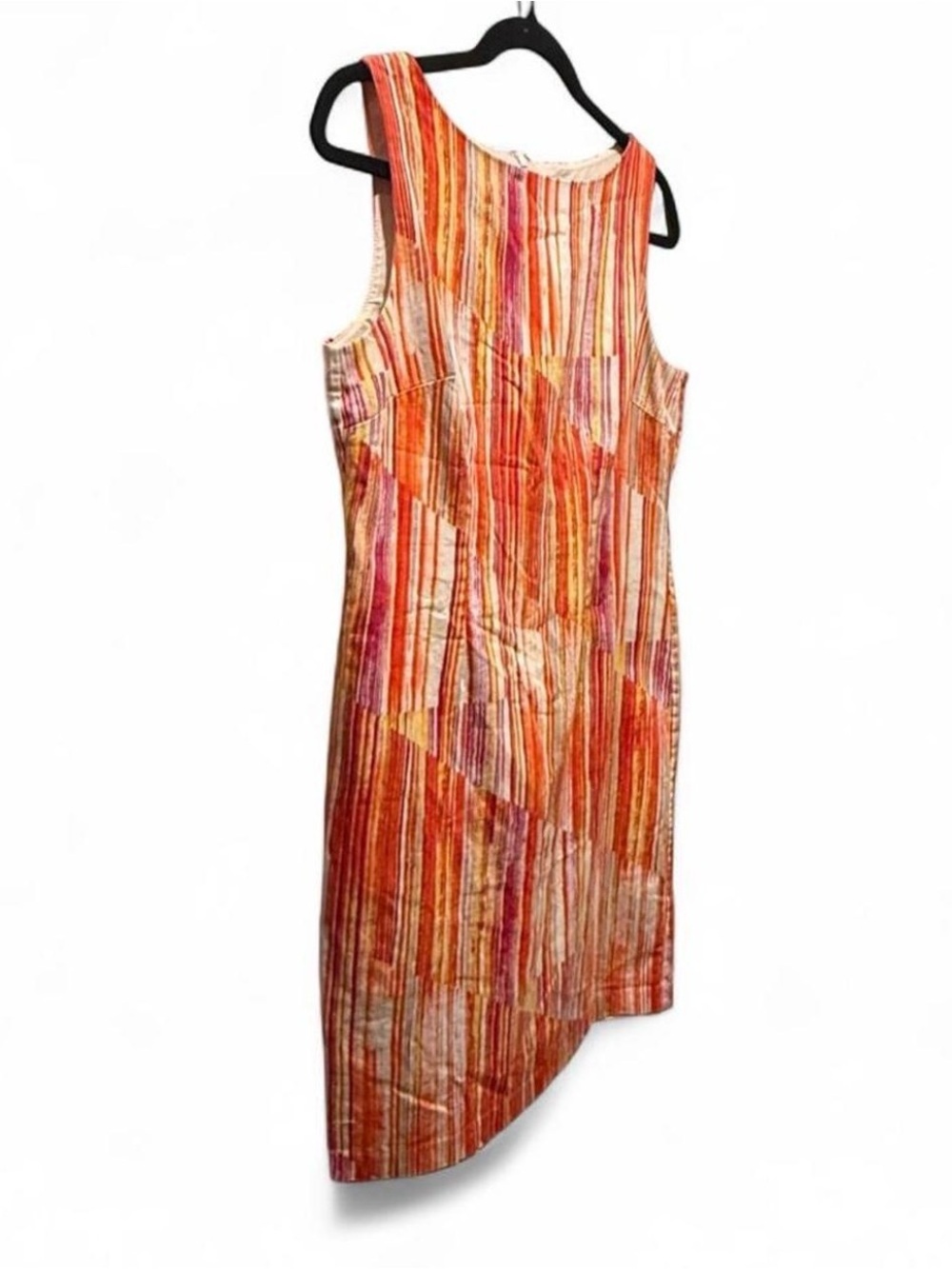 Chetta B Striped Orange-Pink Sleeveless Midi Sheath - Picture 2 of 6